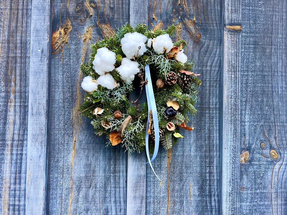 展示作品✭ふわふわ✢スモークツリーと木ノ実達のナチュラルリース✢小 展示作品✭ふわふわ✢スモークツリーと木ノ実達のナチュラルリース✢小